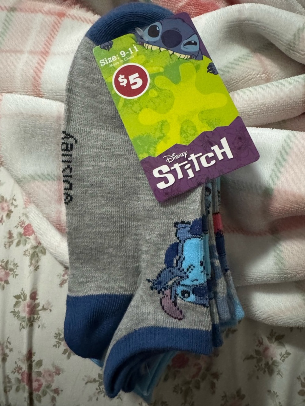 Disney Grey & Blue Stitch No-Show Socks